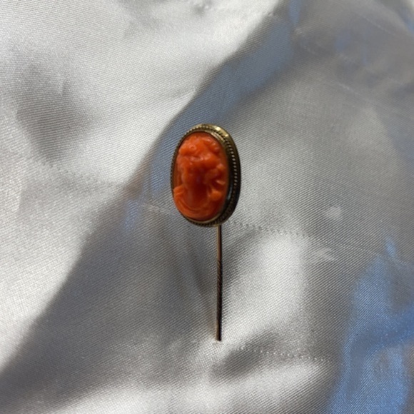Very Old Victorian Red Coral (?) Cameo Stick Pin-stick part has a twisted design